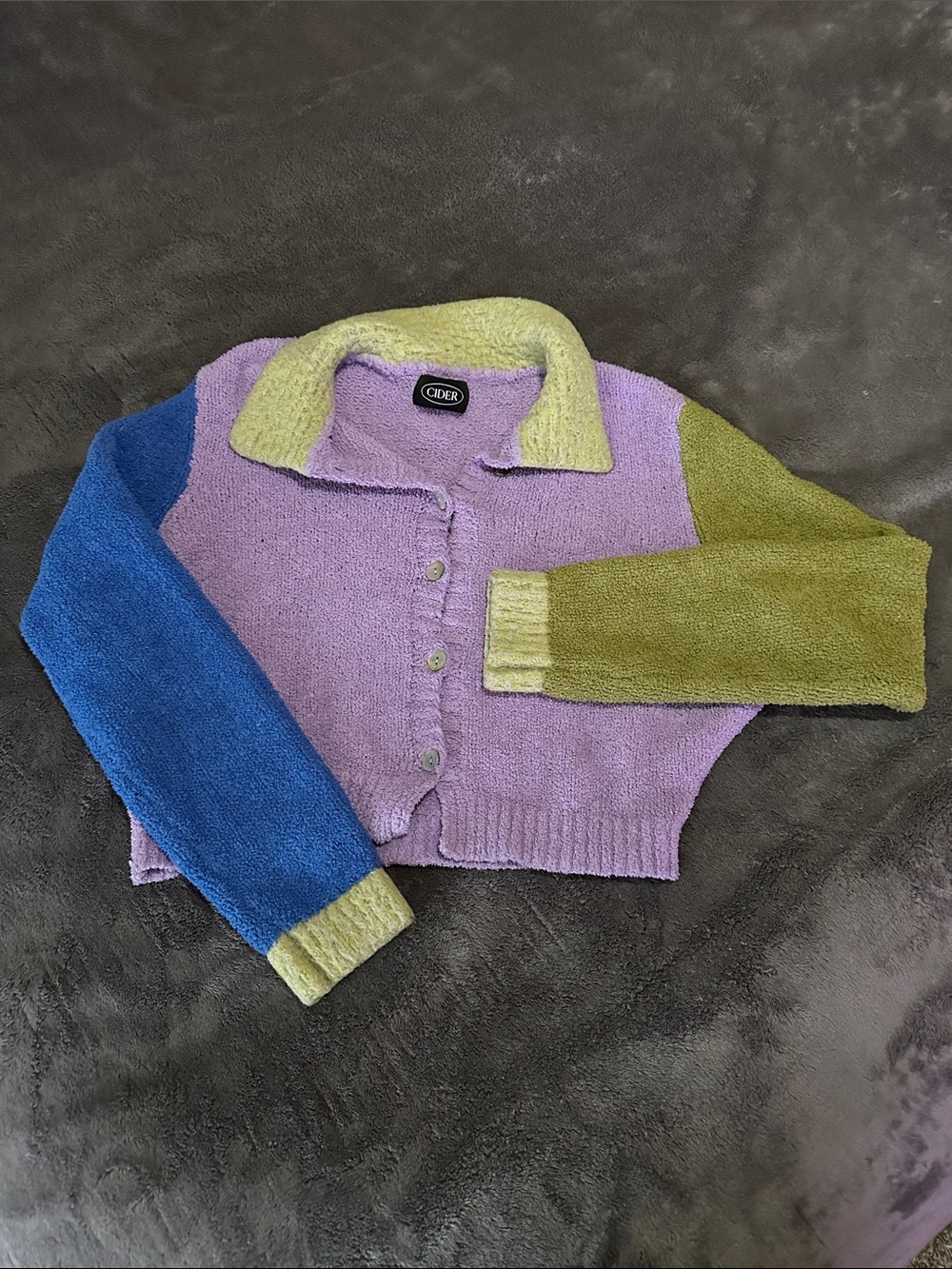 Cider Lavender, Blue & Olive Colorblock Cropped Cardigan